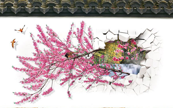 淮安墙体彩绘桃花